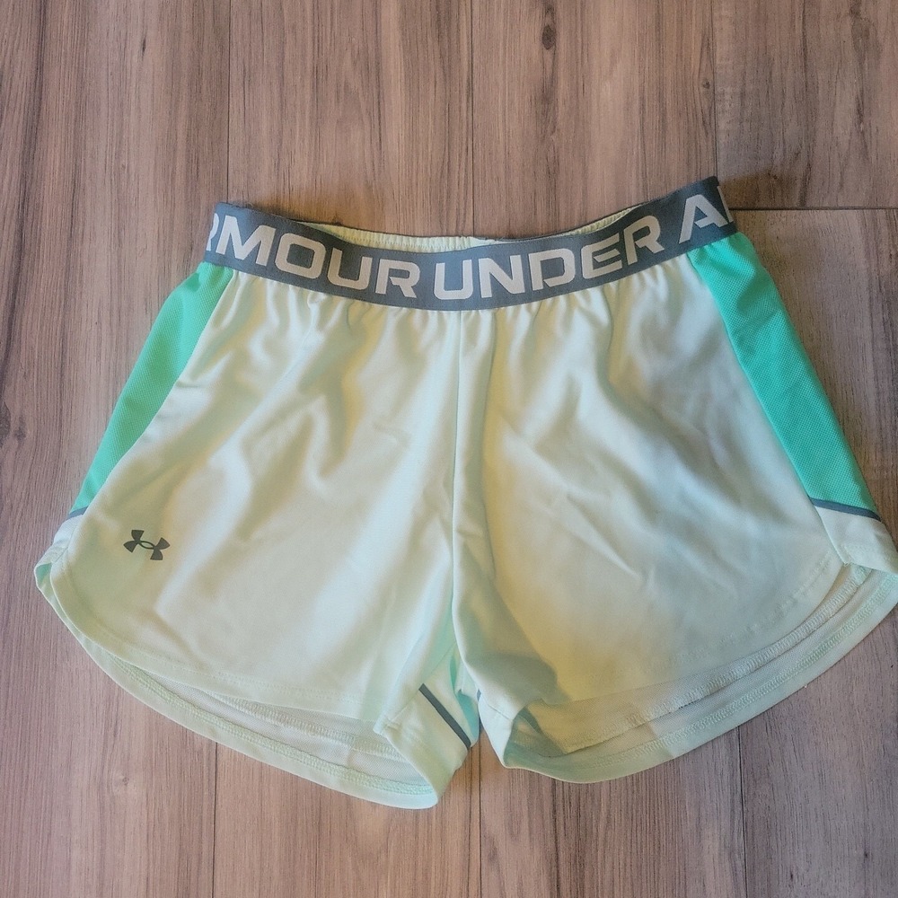Under Armour Shorts UA Play Up Side Womens Small Seaglass Blue/Comet Green